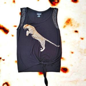 🖤3for25🖤 Vtg Wet Seal Y2K Bedazzled Sleeveless Jaguar Front Tie blouse